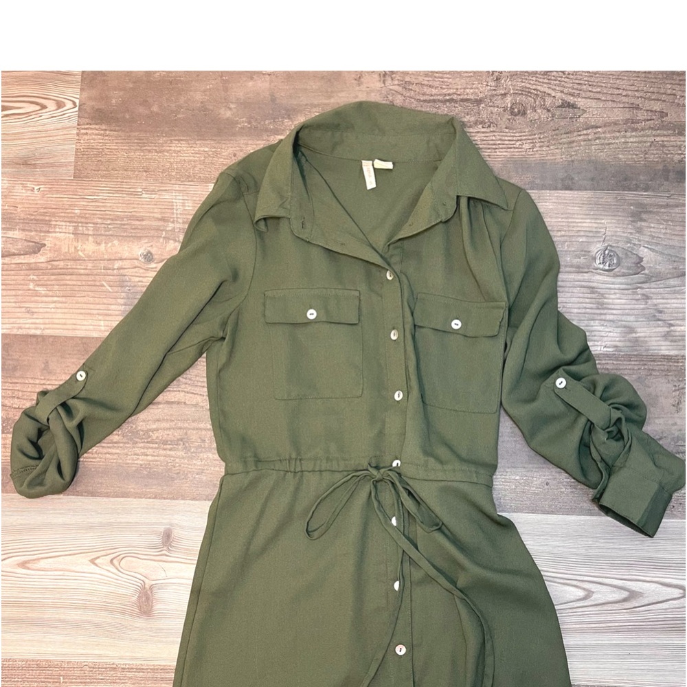 Army Green Long Sleeve Button Up Dress